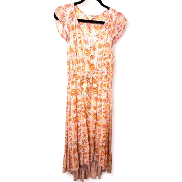 Lucky Brand M Light Pink & Orange Floral Hi-Lo Maxi Dress - Picture 1 of 7